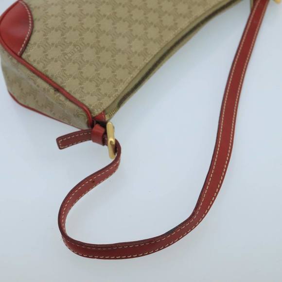 CELINE Macadam Canvas Hand Bag PVC Leather Beige Red Auth 99836 - Picture 7 of 16